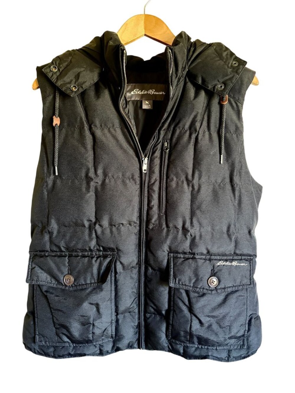 Eddie Bauer Faux Fur Down Vest Black XL